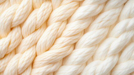Soft Merino Wool Yarn Macro Showing Cream Twisted Fibers Texture