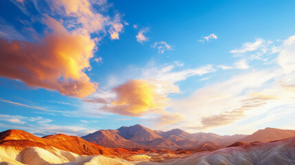 Rainbow Mountains in Desert with Dramatic Clouds During Golden Hour