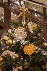 Festive Christmas Tree with Clock Decoration Display