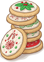 Delicious stack of decorated Christmas holiday sugar cookies