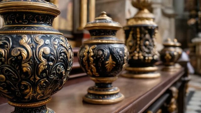 Antique traditional Turkish coffee pots displayed as decorative ceramic objects representing cultural heritage