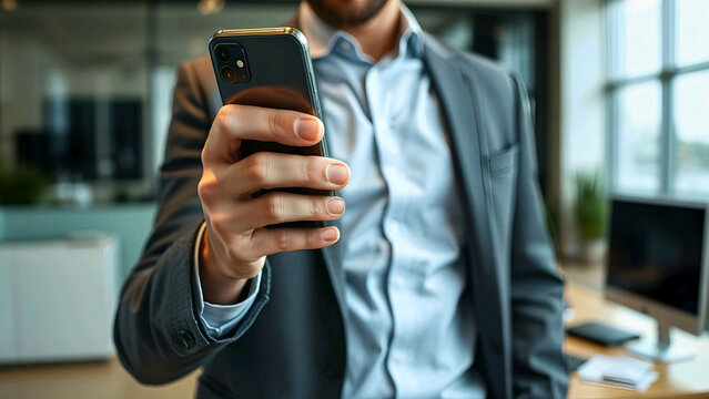 Businessman Using Smartphone in Modern Office Mobile Technology Concept