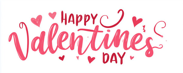 Happy Valentines Day Handwritten Lettering with Hearts