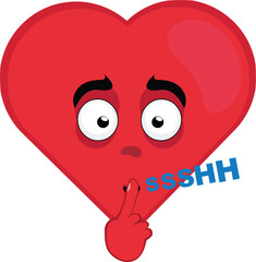 vector illustration emoticon character heart cartoon, asking for silence with the index finger of the hand