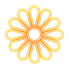 Stylized graphic illustration of a flower with rounded petals, glowing with shades of yellow and orange, isolated on a white background.
