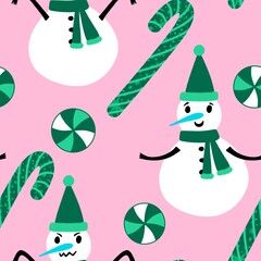 Christmas cartoon ice seamless snowman pattern for wrapping paper and fabrics