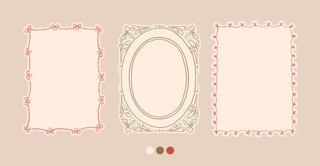 Christmas frames set with cozy cottagecore aesthetic decorative elements. Retro hand drawn charming doodle cottage core border. Vintage Christmas postmark, stamp © cute_vector