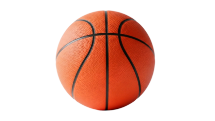 Realistic orange basketball with textured surface and black lines, isolated on a white background, perfect for sports design, game posters and athletic branding concepts.