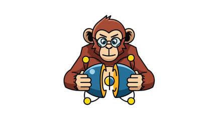 Cartoon monkey in glasses separating a sphere © rexus