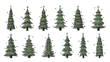 Obraz premium Hand-drawn christmas trees collection illustration ideal for the christmas holiday season