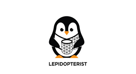 Stylized penguin holding a net