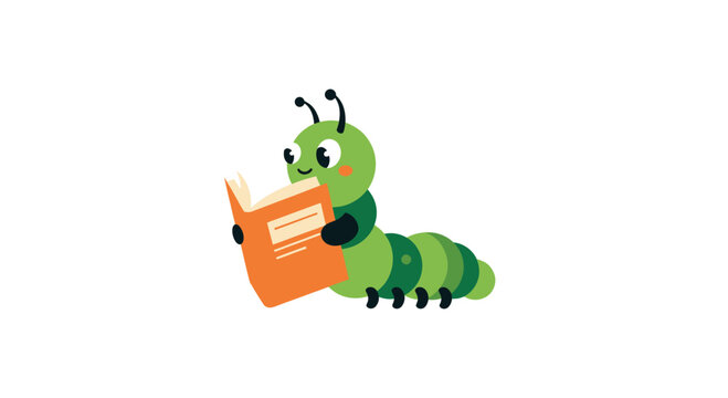 Happy cartoon caterpillar reading a book