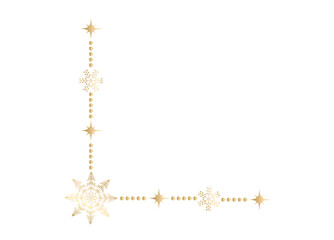 Naklejka premium Decorative gold snowflake corner trim with small sparkling stars. Minimal elegant holiday border for invitations, stationery, festive branding and winter graphic projects. Vector illustration.