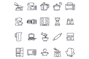 Fototapeta premium Kitchen Appliance Icons outline set vector design 