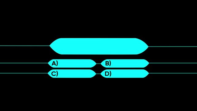 Neon quiz game template. Four options answers for knowledge exam in school, tv show, Quiz game. Game show template with question and answer, challenge exam with multiple choice, game show concept