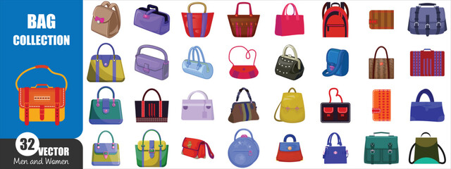 Colorful Fashion Bag Collection Vector Set – Men’s and Women’s Bags
