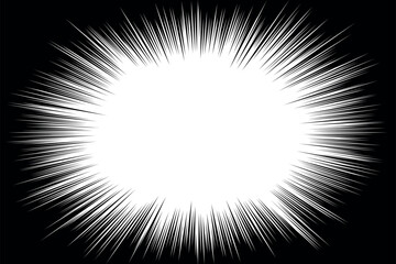 
Cartoon Speed1-1 : Cartoon style white oval radial beam stock background illustration isolated on black background.