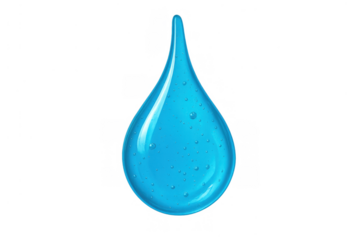 Water drop blue liquid gel representing purity and freshness, hyaluronic acid serum or essential oil droplet, transparent background