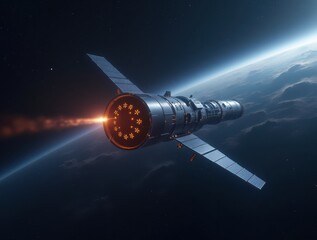 Spaceship traveling through space on its journey to Earth orbit
