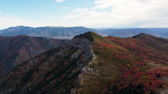 4K Aerial Autumn  Fall Views of Snowbasin Ski Resort Utah Hiking