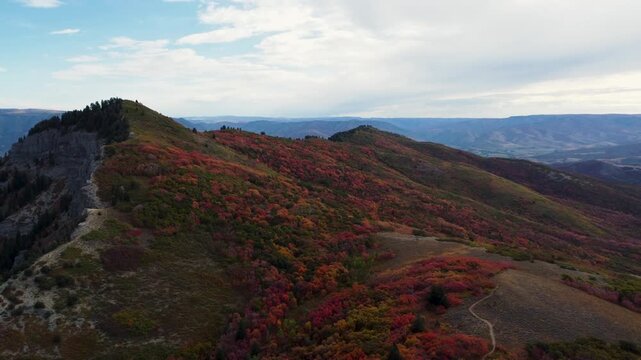 4K Aerial Autumn  Fall Views of Snowbasin Ski Resort Utah Hiking