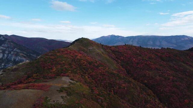 4K Aerial Autumn  Fall Views of Snowbasin Ski Resort Utah Hiking