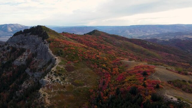 4K Aerial Autumn  Fall Views of Snowbasin Ski Resort Utah Hiking