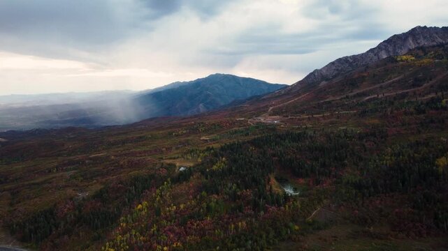 4K Aerial Autumn  Fall Views of Snowbasin Ski Resort Utah Hiking