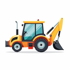 Naklejka premium A vibrant illustration showcases a yellow and orange backhoe loader, perfect for construction and excavation projects, isolated on a white background.