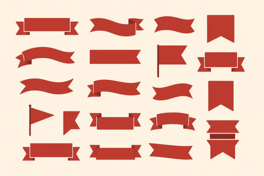 Red ribbon banners and flag shapes collection