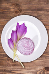 Homemade fruit marshmallows on a white plate. Made by hand