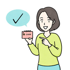 Color illustration of a young woman paying with a card