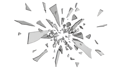 Shattered glass fragments, a visual representation of destruction, impact, and fragmentation.