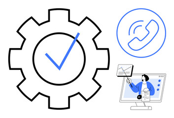 Customer support concept. Customer support and communication via phone and email. Customer support enhancing user experience and resolving issues. For technology, business, client relations, software