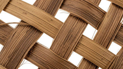 Close-up view of woven brown material, showcasing intricate interlacing patterns and textures.