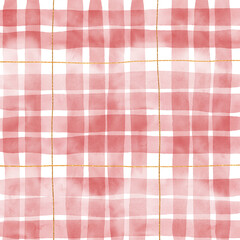 Gold Red Plaid Gingham Check Hand Drawn Background Pattern Overlay