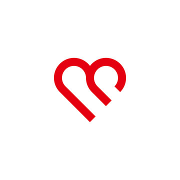 Letter M heart, letter p simple symbol logo vector