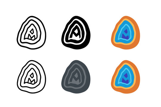 Geode Vector Icons. Geode split lengthwise showing layered crystalline structure, clean minimalist vector icon, first in line