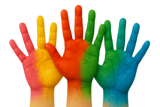 Human hands painted with rainbow colors expressing diversity and unity - Powered by Adobe