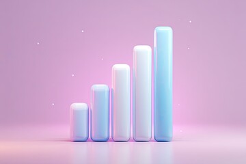 A pastel gradient bar chart illustrates rising trends against a soft, luminous backdrop