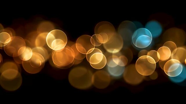 Soft layered bokeh circles evoking holiday lights in warm golds and cool blues on a dark backdrop shimmering depth, twinkling abstract background