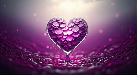 Abstract purple heart symbol on a glowing background. Magical love and romance concept for Valentine's Day or a wedding