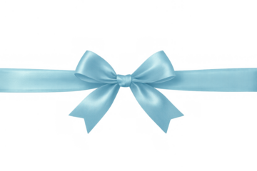 Blue satin gift bow and ribbon with shiny texture for celebration, packaging, and decoration on transparent background