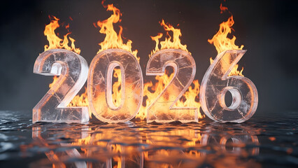 Image 4 (2026 numbers made of ice engulfed in flames, reflective surface)
Optimized Title:
"2026 Ice Numbers on Fire — Dramatic Contrast of Ice and Flames with Reflective Wet Surface for New Year Visu