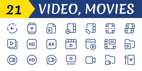 video movies line icons.eps