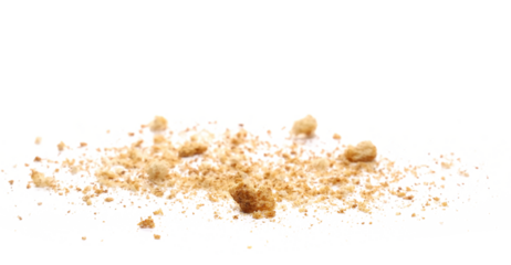 Crumbs  scattered, rusks with wholewheat flour isolated on white background and texture, side view