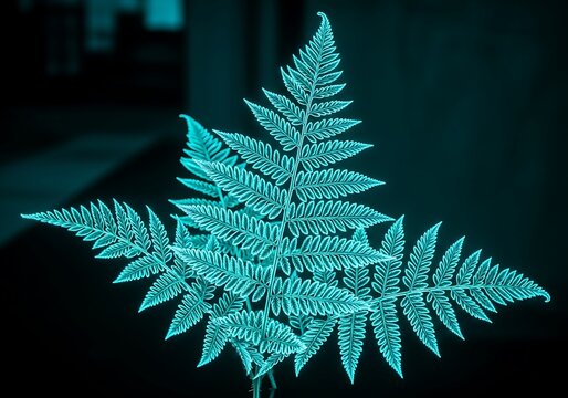 Abstract fern composition featuring a cool aqua-toned radiant leaf design