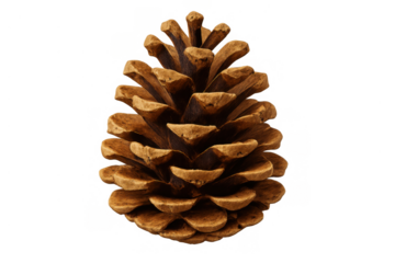 Pine cone isolated close up on transparent background, showing natural details of a conifer seed