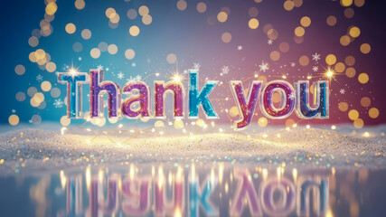 Vibrant festive thank you text with glowing multicolor letters and sparkling holiday bokeh lights