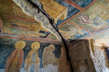 Medieval frescoes inside the Ivanovo Rock-Hewn Church